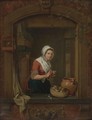 Young Woman At A Window Pealing Radishes - Jacobus Johannes Lauwers