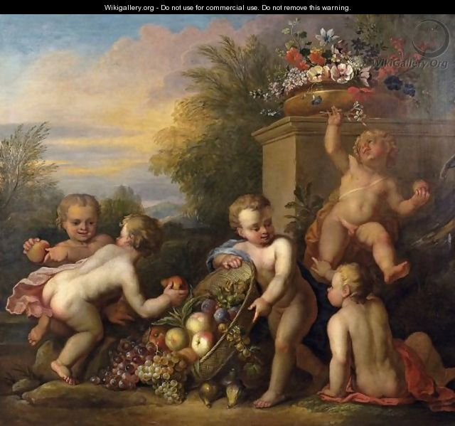 Putti Playing In A Garden - (after) Jacob De Wit