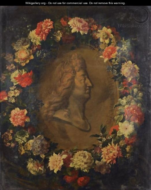 Garland Of Flowers With The Portrait Of Louis XIV In Profile - Jean-Baptiste Monnoyer