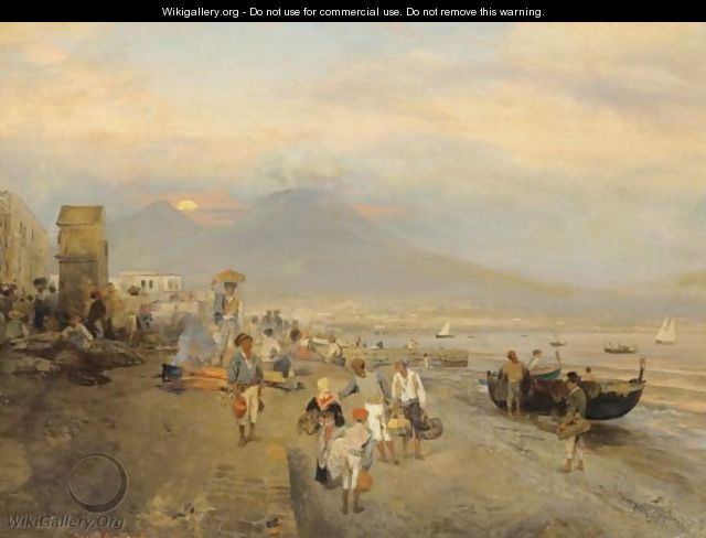 View Of Naples, Sunset - Oswald Achenbach