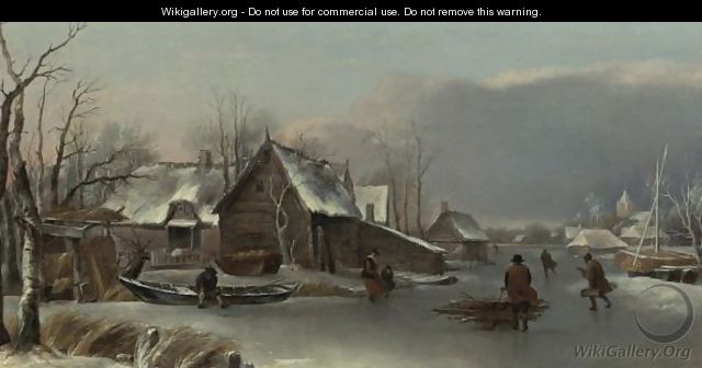 A Winter Landscape With Figures On A Frozen Inlet - (after) Hendrick Dubbels