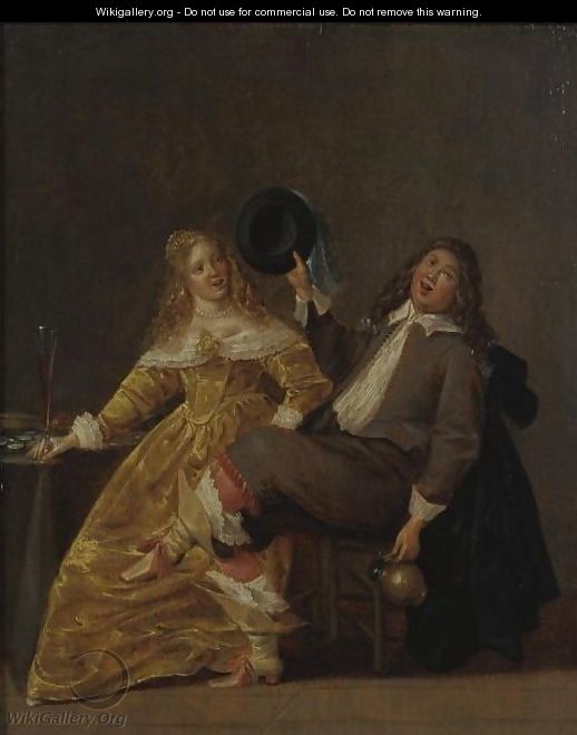 An Elegant Couple Drinking In An Interior - (after) Dirck Hals