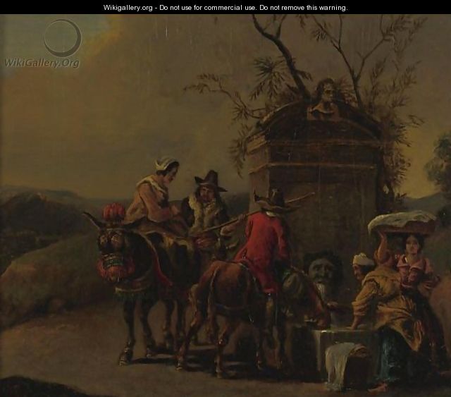 Travelers Resting At A Fountain - (after) Nicolaes Berchem