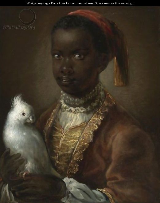 Portrait Of A Black Page With A White Parrot - (after) Pesne, Antoine