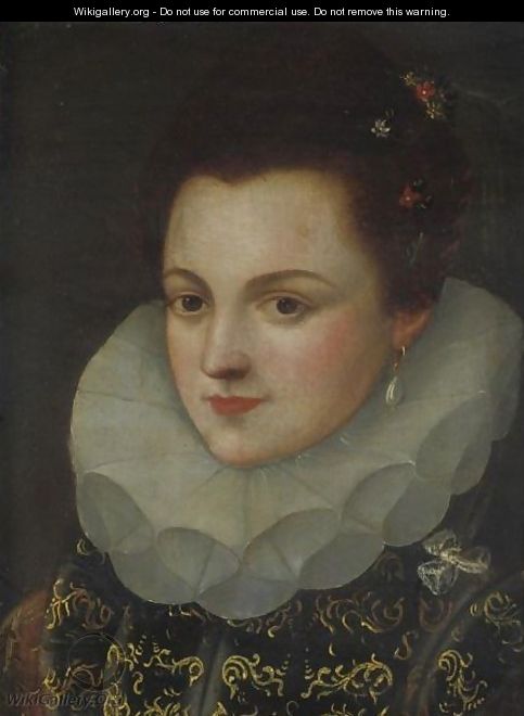 Portrait Of A Lady Wearing A Black Dress With Gold Brocade And A White Ruff - Frans, the Younger Pourbus