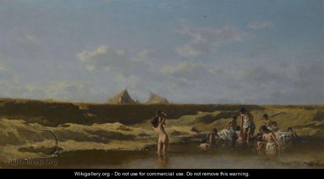 Landscape With Bathing Gypsies - August Xaver Karl von Pettenkofen