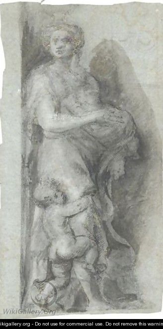 Figura Femminile Allegorica Con Putti - Cremonese School