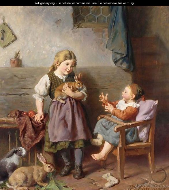 Children Playing With Rabbits - Felix Schlesinger