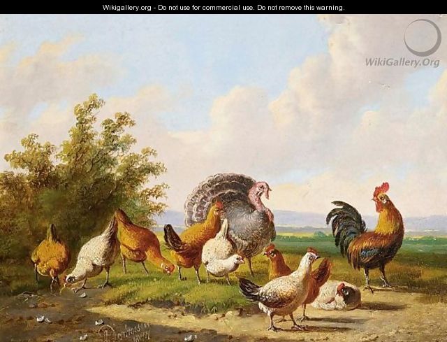 Poultry In A Summer Landscape - Albertus Verhoesen