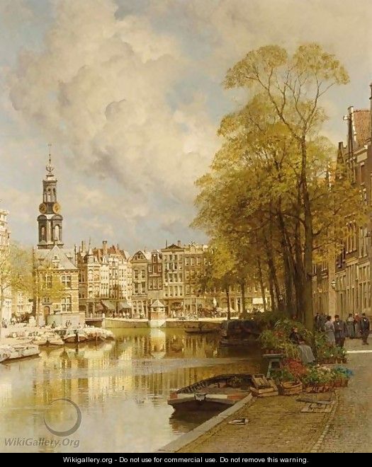 A View From The Singel On The Munttoren, Amsterdam - Johannes Christiaan Karel Klinkenberg