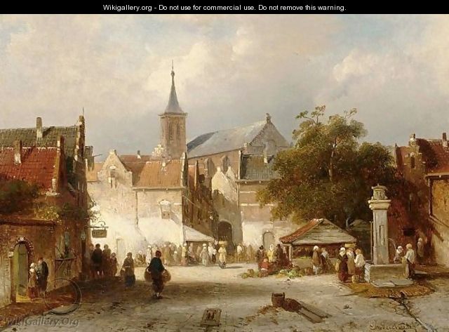 A Busy Market In A Dutch Town - Charles Henri Leickert