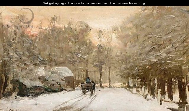 A Horse And Cart In A Snowy Landscape - Louis Apol