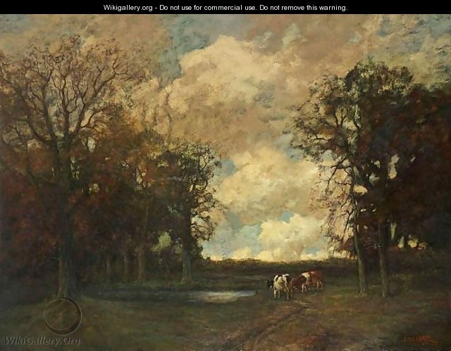 Cows In A Forest Landscape - Arnold Marc Gorter