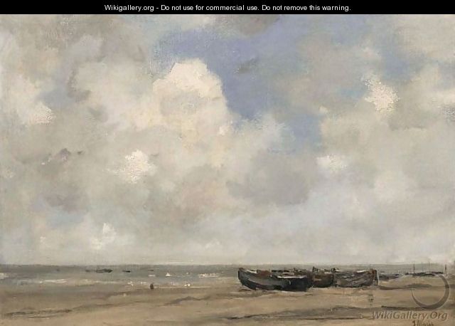 Moored Boats On Scheveningen Beach - Jacob Henricus Maris