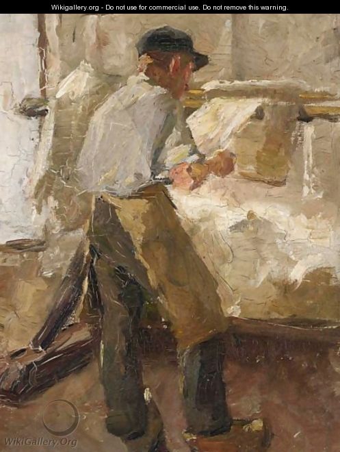 A Young Workman At A Stretching Frame 2 - Alexander Gerhard Anton Ridder Van Rappard