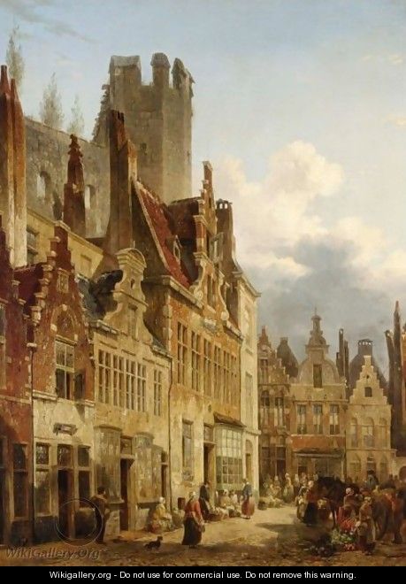 A Busy Market Scene In The Streets Of Gand - Francois-Jean-Louis Boulanger