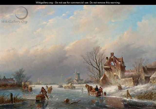 Figures On The Ice In A Winter Landscape - Jan Jacob Coenraad Spohler