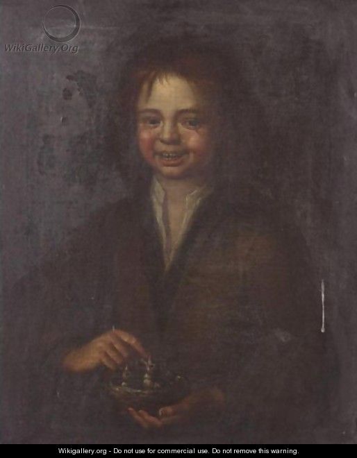 Portrait Of A Young Boy, Half Length, Holding A Bird