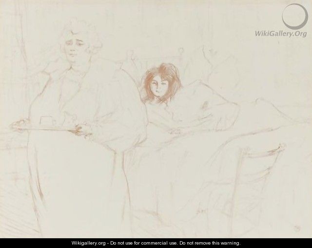 Femme Au Plateau, Petit Dejeuner, Madame Baron Et Mademoiselle Popo - Henri De Toulouse-Lautrec