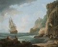 A Mediterranean Coastal Scene With Shipping In A Breeze And Fishermen On The Shore - (after) Claude-Joseph Vernet