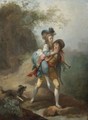 A Young Gentleman Carrying A Lady Across A Stream, A Dog Following Behind - (after) Jean-Frederic Schall