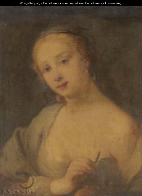 Portrait Of A Lady, Head And Shoulders, Holding A Vine Leaf Said To Be A Princess Of Ferrara - (after) Jacopo (Giacomo) Amigoni