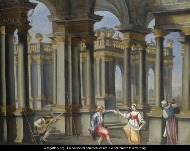 A Palace Courtyard With Musicians And Dancers - North-Italian School