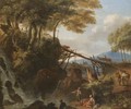 An Italianate Landscape With Figures Resting Beside A Cascade, Drovers Driving Their Animals Over A Bridge Beyond - Italo-Flemish School