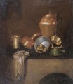 Still Life With Various Copper Cooking Utensils On A Hearth - Martin Dichtl