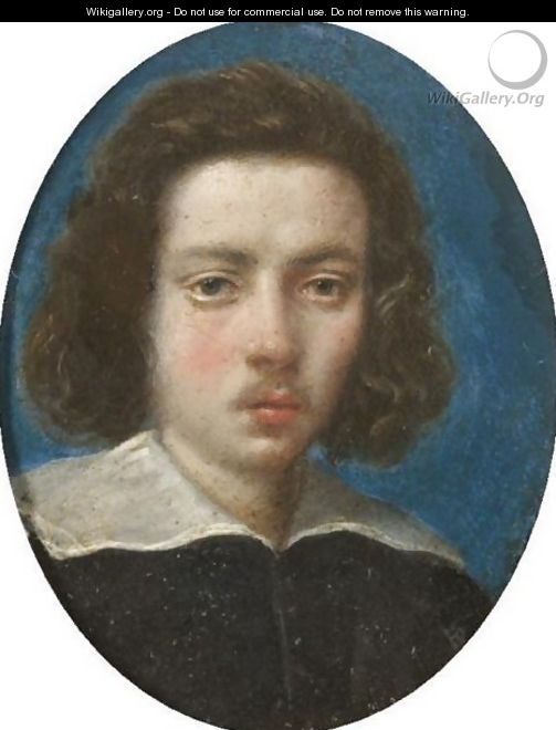 Portrait Of A Gentleman, Head And Shoulders, Wearing Black With A White Ruff, With A Blue Background - (after) Cesare Dandini