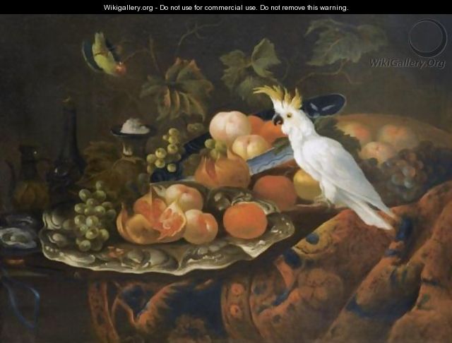 A Still Life With Grapes Pommegranates, Peaches, Oranges And Other Fruit On Pewter Plates - (after) Tobias Stranover