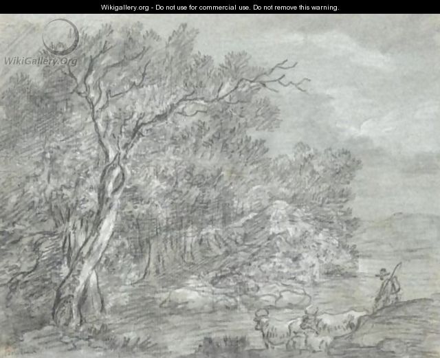 A Herdsman Resting With His Animals At The Edge Of A Wood - Dutch School