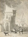 A Town Gate And Windmill Beyond - Hendrick De Meijer