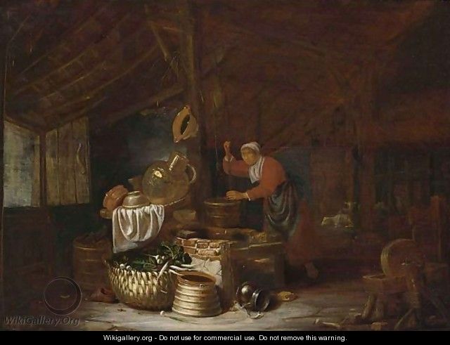 An Interior Of A Barn With A Maid Drawing Water From A Well - Dirck Wyntrack