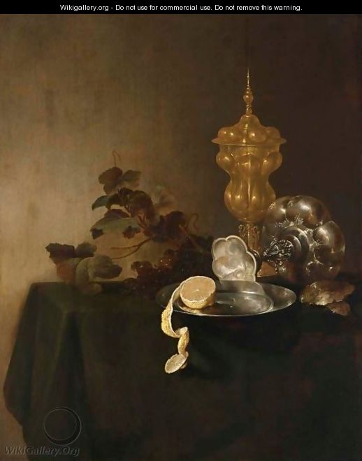 A Still Life Of A Tazza, A Peeled Lemon On A Pewter Plate, A Silver-Gilt Cup With Cover And Grapes - Jan Davidsz. De Heem
