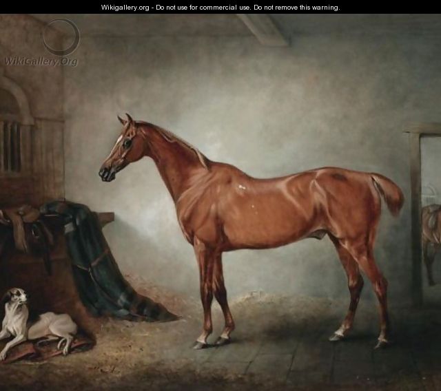 Firebird, A Chestnut Hunter, And Policy, A Foxhound, In A Loose Box, - John Ferneley, Snr.