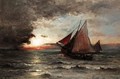 Fishing Boats At Sunset - Karl Pierre Daubigny
