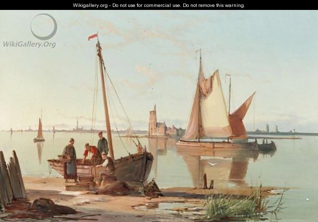 Fishing Boats Off Burgerdam Lighthouse On The Zuider Zee - William Raymond Dommersen