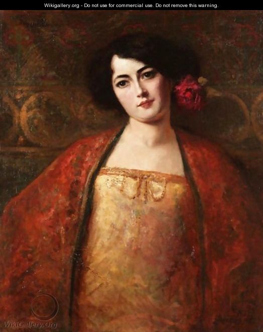 Portrait Of A Lady In A Red Shawl - Benjamin Jean Joseph Constant