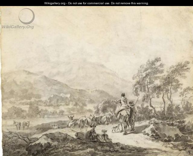Italianate Landscape With Resting Figures And Their Flocks - Nicolaes Berchem