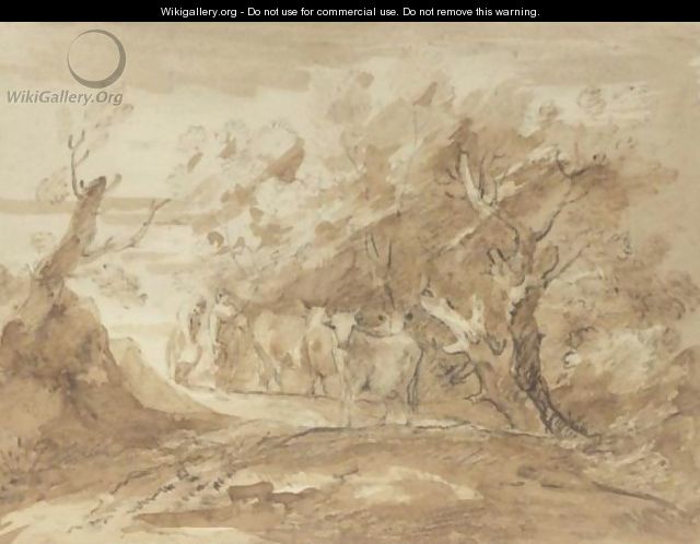 Milkmaids With Cattle On A Country Track - Thomas Gainsborough