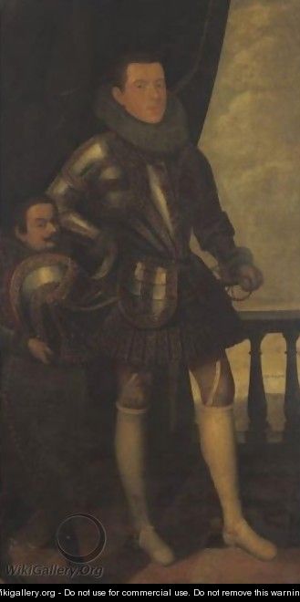 Portrait Of A Gentleman And A Dwarf - Spanish School