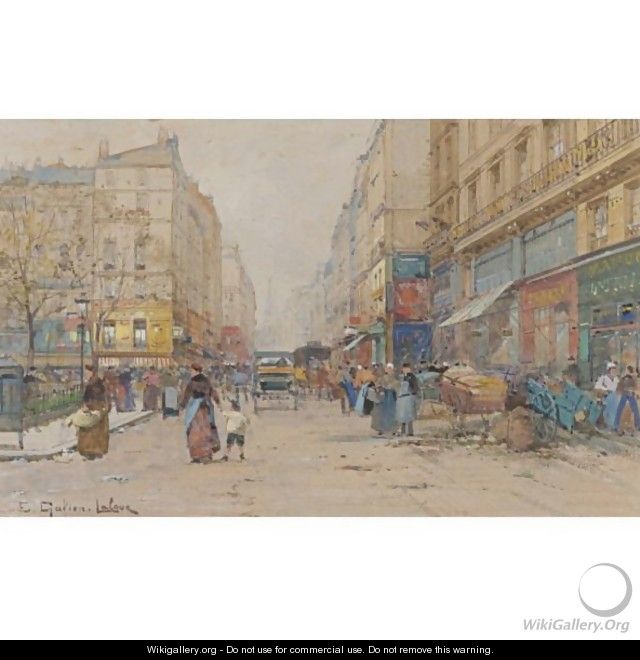 Market Place With A Blue Wagon - Eugene Galien-Laloue