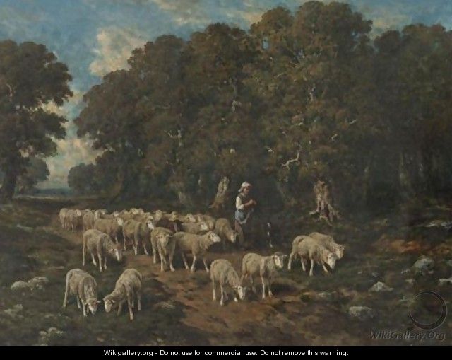 A Shepherdess With Her Flock 4 - Charles Émile Jacque