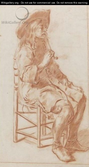 A Seated Man In A Hat, Smoking A Pipe - Pieter Cornelisz. van SLINGELANDT