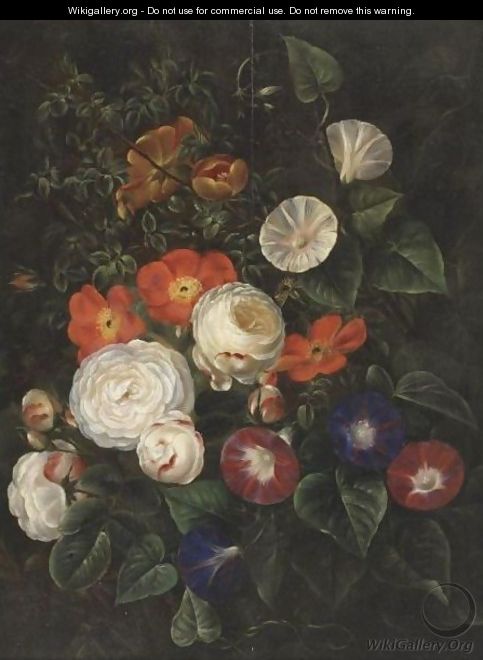 Still Life Of Roses And Bind Weeds - (after) William Hammer