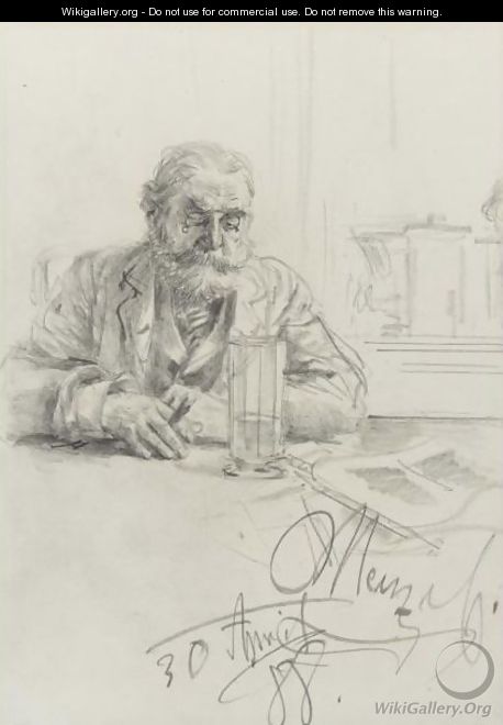 An Elderly Bearded Man Seated In A Cafe - Adolph von Menzel