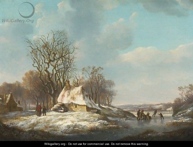 A Winter Landscape With Skaters On The Ice - Nicolaas Barnouw