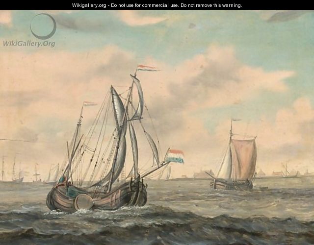Dutch Fishing Boats Offshore, A Village Beyond - Dutch School