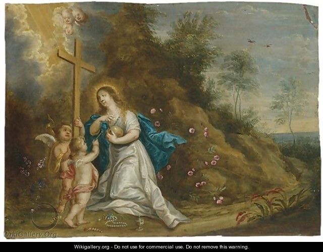 Mary Magdalene In Penitence In A Landscape With Putti - (after) Pieter Van Avont